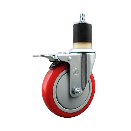 Service Caster 5'' SS Red Poly Swivel 1-7/8'' Expanding Stem Caster Total Lock Brake SCC-SSEXTTL20S514-PPUB-RED-178